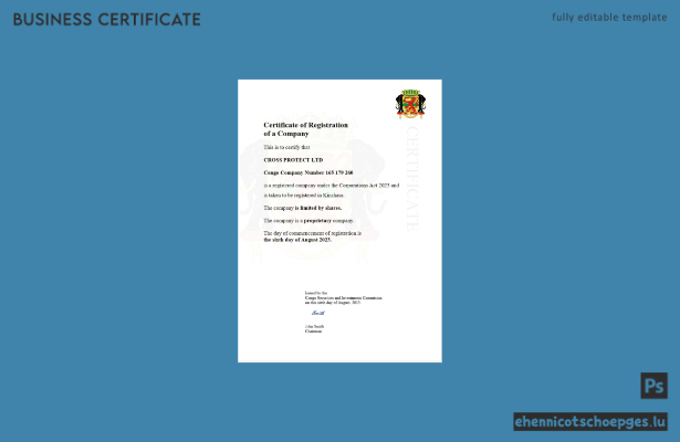 Kongo-Registrierungsurkunde – Beispielansicht in Word und PDF